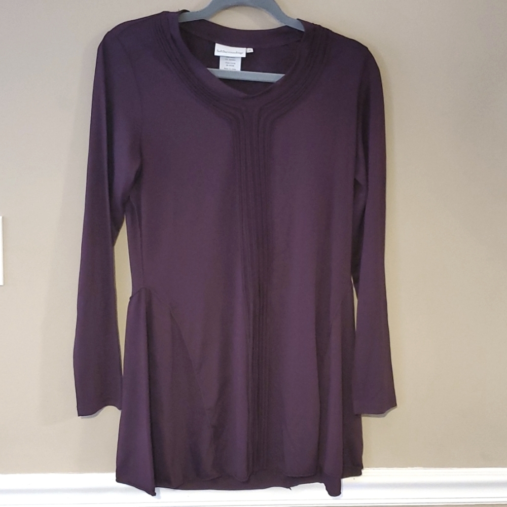 Soft Surroundings Long Sleeve Tunic Top Tassel Fringe Detail In Plum Size S
